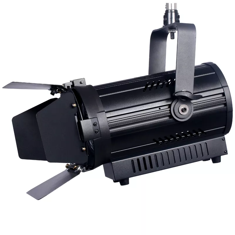 100W Fanless LED Fresnel Spotlight Manual Zoom 50000h Lifespan 15-50° CRI90+ Die-Cast Aluminum Silent/Quiet DMX512 RDM Stage Studio Lighting for Theater Exhibition Drama Gallery Banquet TV Live Show