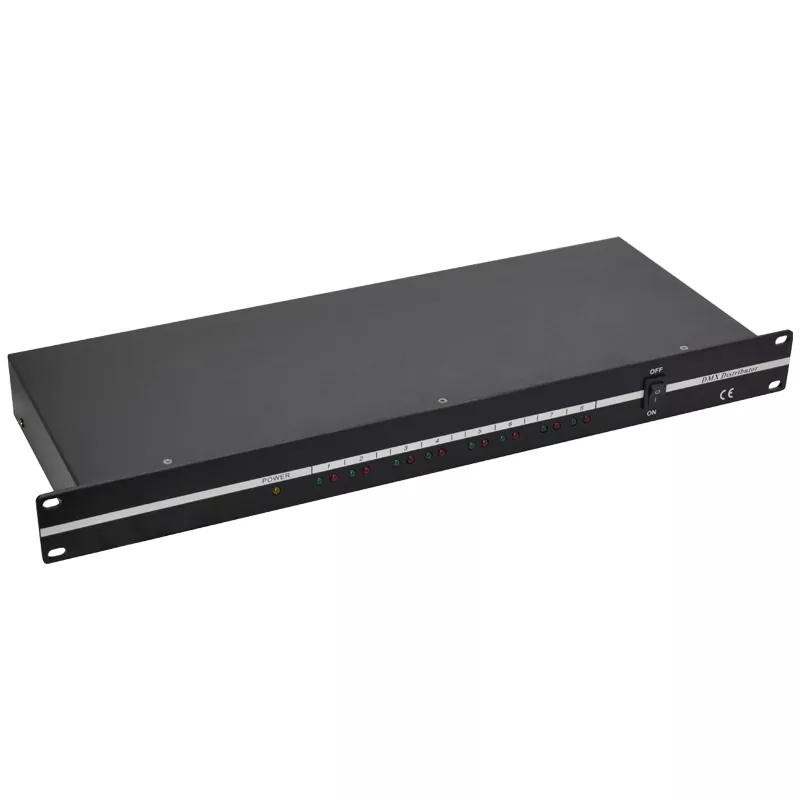 03 19 Inch 1-In 8-Out DMX512 Distributor Isolated Signal Amplifier 3/5 Pin XLR Individual LED Indicator Wide Voltage Stage Lighting Controller 8 Channel DMX Splitter 1 Input 8 Output Stage Lighting Control Device 1 In 8 Out DMX512 Signal Amplifier