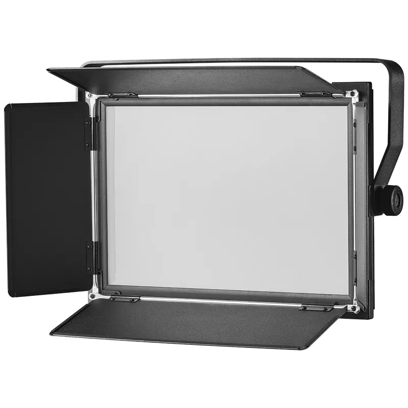 04 100W Bi-color LED Video Soft Light 3000-6000K Ra95+ 120° 3000-6000K Fanless DMX RDM LCD Display Die-Cast Aluminum 4 Dimming Curves 4 Barndoors Studio Lighting for Photography Interview Church Lecture Gallery