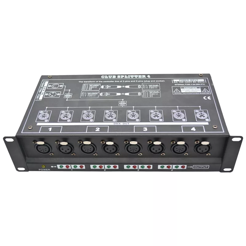 DMX512 1-In 8-Out Distributor Signal Amplifier Isolated Independent Driver LED Indicator Wide Voltage High Voltage Protection Stage Lighting Controller 8 Way 1 Input 8 Output DMX Splitter 1 to 8 Output DMX512 Signal Amplifier