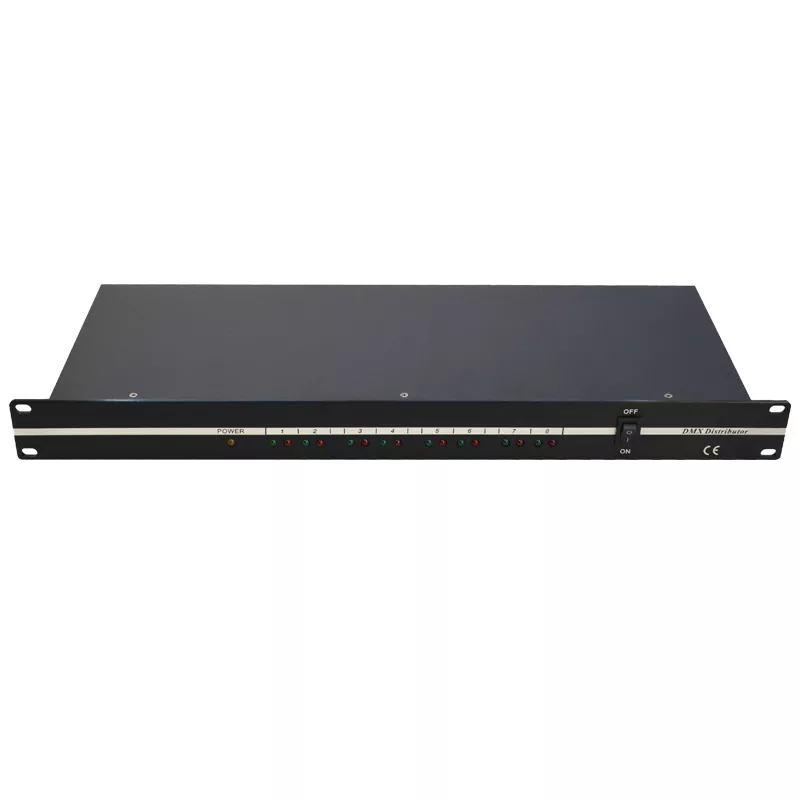 04 19 Inch 1-In 8-Out DMX512 Distributor Isolated Signal Amplifier 3/5 Pin XLR Individual LED Indicator Wide Voltage Stage Lighting Controller 8 Channel DMX Splitter 1 Input 8 Output Stage Lighting Control Device 1 In 8 Out DMX512 Signal Amplifier
