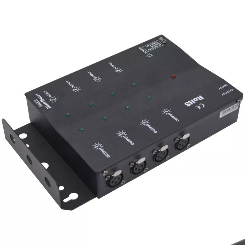04 8-Way DMX512 Distributor 1-In 8-Out Isolated Amplifier DMX512 1×8 Output Signal Amplifier Wide Voltage Lightweight Rental Mobile Show Signal Amp PowerCON for Stage Event Club Lighting Controller