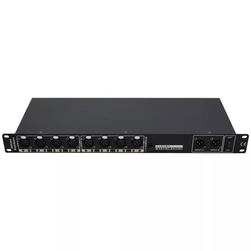 04 DMX512 2 Input 8 Output Splitter Switchable 1-In 8-Out Wide Voltage 88-256V High Voltage Isolation Professional Stage Signal Amp Distributor Wireless 2.4G 300m Transmission 2-In 8-Out DMX512 Signal Amplifier