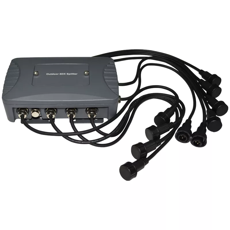 04 IP65 Waterproof Die-Cast Aluminum 8-Way DMX512 Splitter 1-In 8-Out Isolated Amplifier Waterproof Connector LED Stage Lighting Controller 8-Channel DMX Distributor Amplifier 8-Way Isolated IP65 Signal Equipment