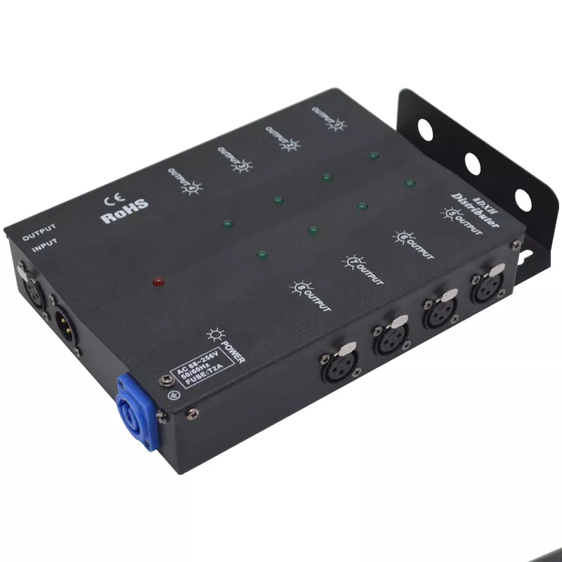 05 8-Way DMX512 Distributor 1-In 8-Out Isolated Amplifier DMX512 1×8 Output Signal Amplifier Wide Voltage Lightweight Rental Mobile Show Signal Amp PowerCON for Stage Event Club Lighting Controller