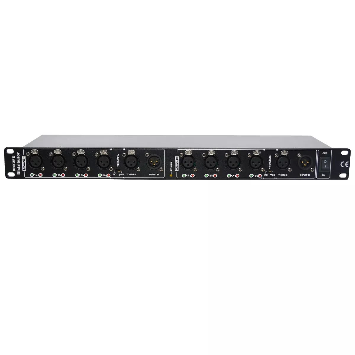 2 Input 8 Output Signal DMX512 Amplifier 19" 1U Rack Mount Independent Driver Separate LED Stage Lighting Control Device 2-In 8-Out Isolated Distributor Lightweight Compact Professional Stage Performance Amp
