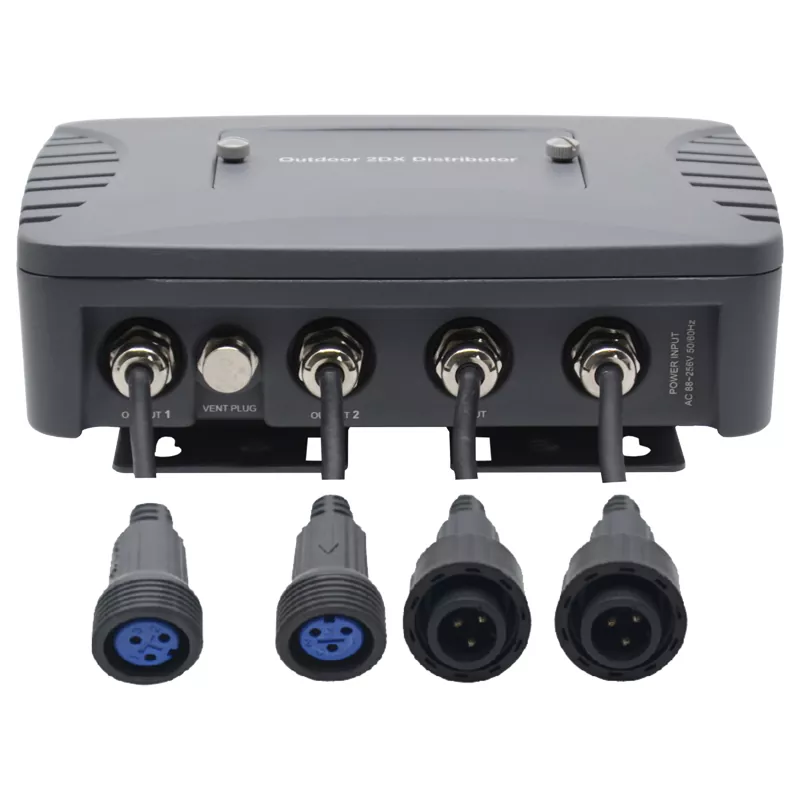 1362-03 Outdoor 2-Way DMX Splitter 1 Input Wide Voltage 88-256V Weatherproof UV-Resistant Independent Driver Stage Signal Equipment 1×2 Output Isolated Distributor Connector Stage Lighting Amp for Stage Signal Equipment
