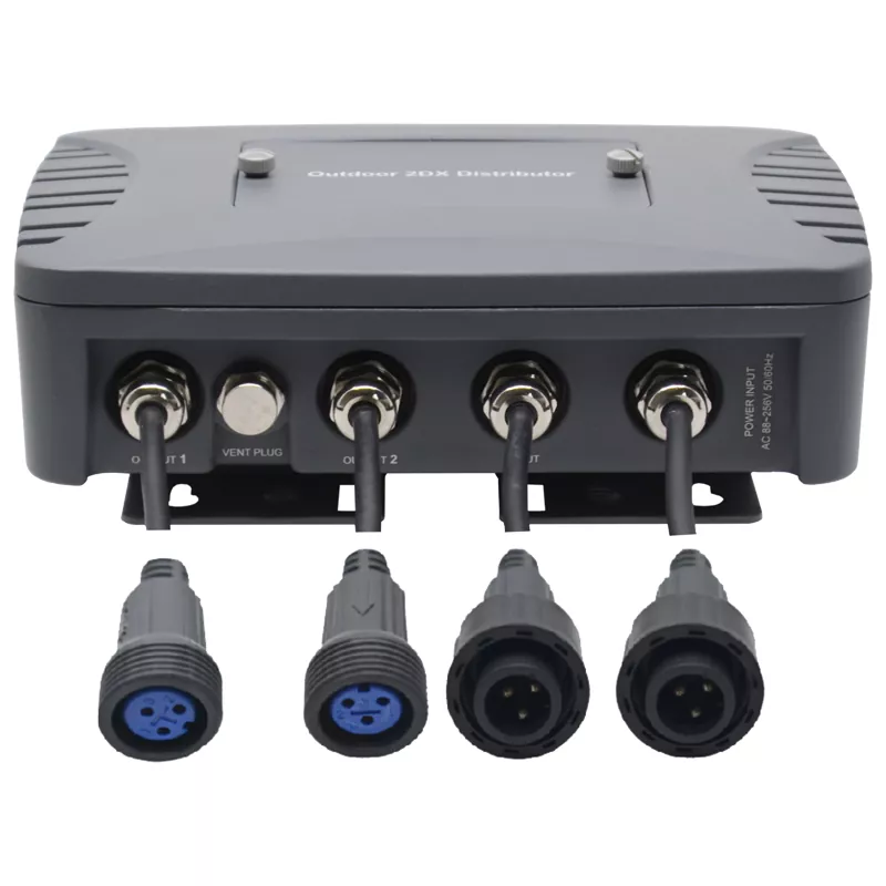1363-01 Outdoor 2-Way DMX Splitter 1 Input Wide Voltage 88-256V Weatherproof UV-Resistant Independent Driver Stage Signal Equipment 1×2 Output Isolated Distributor Connector Stage Lighting Amp for Stage Signal Equipment