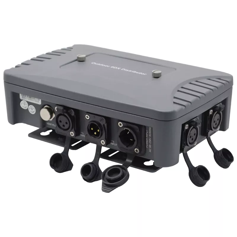 1363-03 Outdoor 2-Way DMX Splitter 1 Input Wide Voltage 88-256V Weatherproof UV-Resistant Independent Driver Stage Signal Equipment 1×2 Output Isolated Distributor Connector Stage Lighting Amp for Stage Signal Equipment
