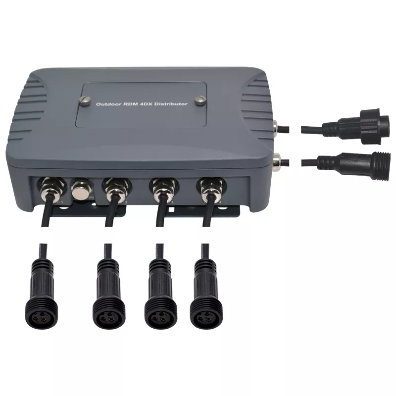 IP65 Outdoor Die-Cast Aluminum 4-Way DMX512 Distributor 1-In 4-Out Isolated Amplifier Waterproof Connector LED Stage Lighting Controller Wide Voltage 88-256V 4-Channel DMX Splitter Professional Signal Equipment