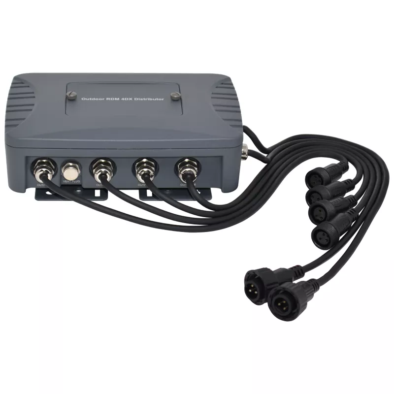 IP65 Outdoor Die-Cast Aluminum 4-Way DMX512 Distributor 1-In 4-Out Isolated Amplifier Waterproof Connector LED Stage Lighting Controller Wide Voltage 88-256V 4-Channel DMX Splitter Professional Signal Equipment