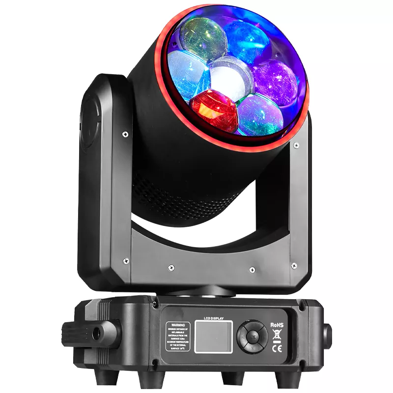 Mini 7*60W RGBW Bee Eye Moving Head Light 4°-55° Zoom 50000h Lifespan RGB LED Ring Strobe Static Dynamic Effects Stage Show Event Lighting CTT 4 Dimming Curves DJ Disco Party Light