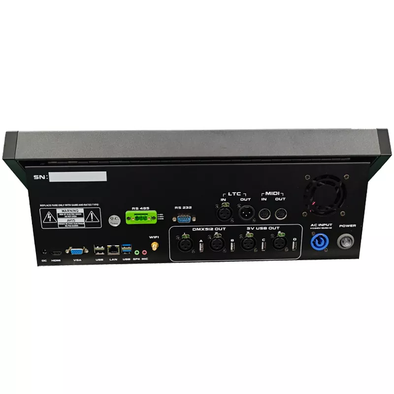 2025后板图 T3S Intelligent Lighting Console Linux System 2048 Expandable 16384 DMX Channels 15.6 Inch Touch Screen Multi-language Professional Stage Light Controller for Concert Wedding Theater Live Events Club Theatrical Play Entertainment Venue