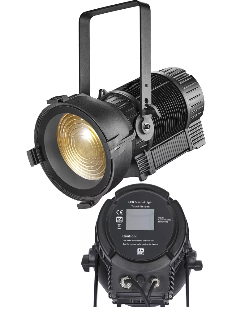IP54 Waterproof 300W 600W LED Fresnel Light Auto Zoom 15-55° RGBAL 5in1 Die-Cast Aluminum 2700-12000K CCT CRI90+ DMX RDM Fanless Outdoor Stage Lighting Spotlight for Theater Gala Concert Church Ceremony