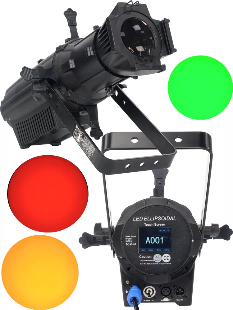 300W 350W LED Profile Spot Light RGBW RGBAL 2700-12000K 19-50° Die-Cast Aluminum DMX RDM Theater Spotlight 4 Dimming Curves Iris 500-25000Hz Dimming for Drama Museum Show Church Architectural Opera