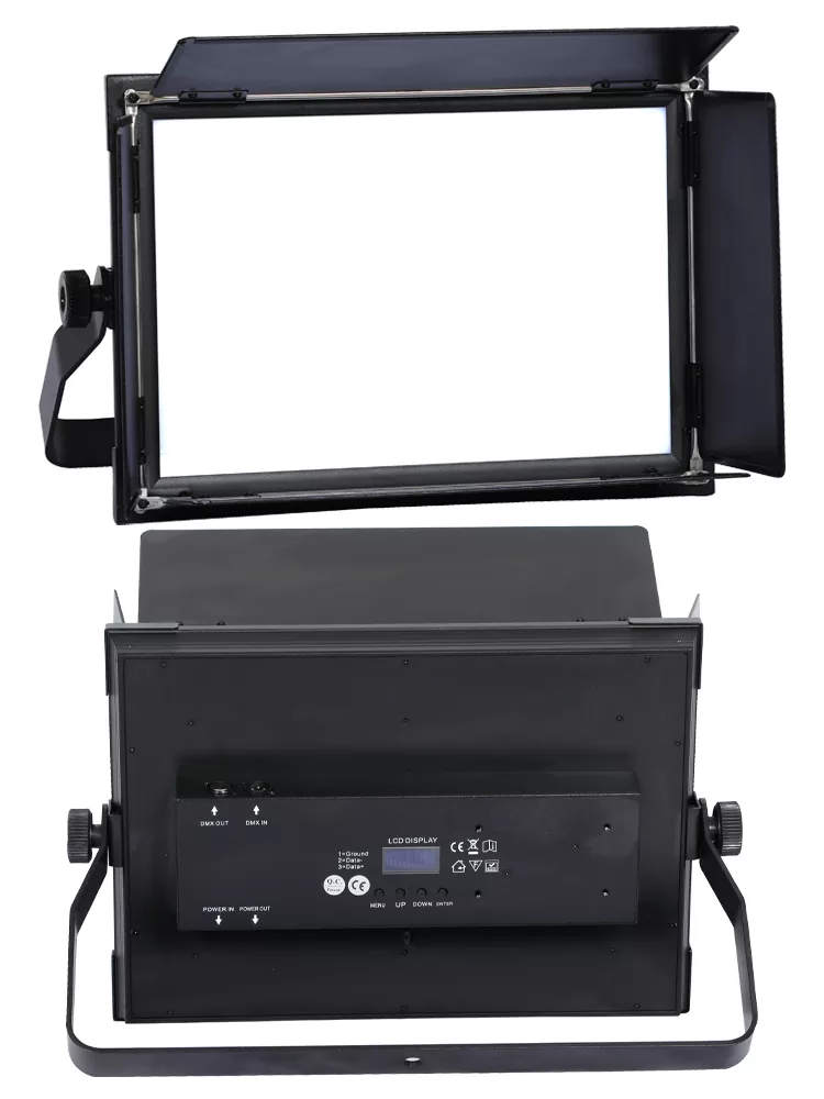 34 100W Bi-color LED Video Soft Light 3000-6000K Ra95+ 120° 3000-6000K Fanless DMX RDM LCD Display Die-Cast Aluminum 4 Dimming Curves 4 Barndoors Studio Lighting for Photography Interview Church Lecture Gallery
