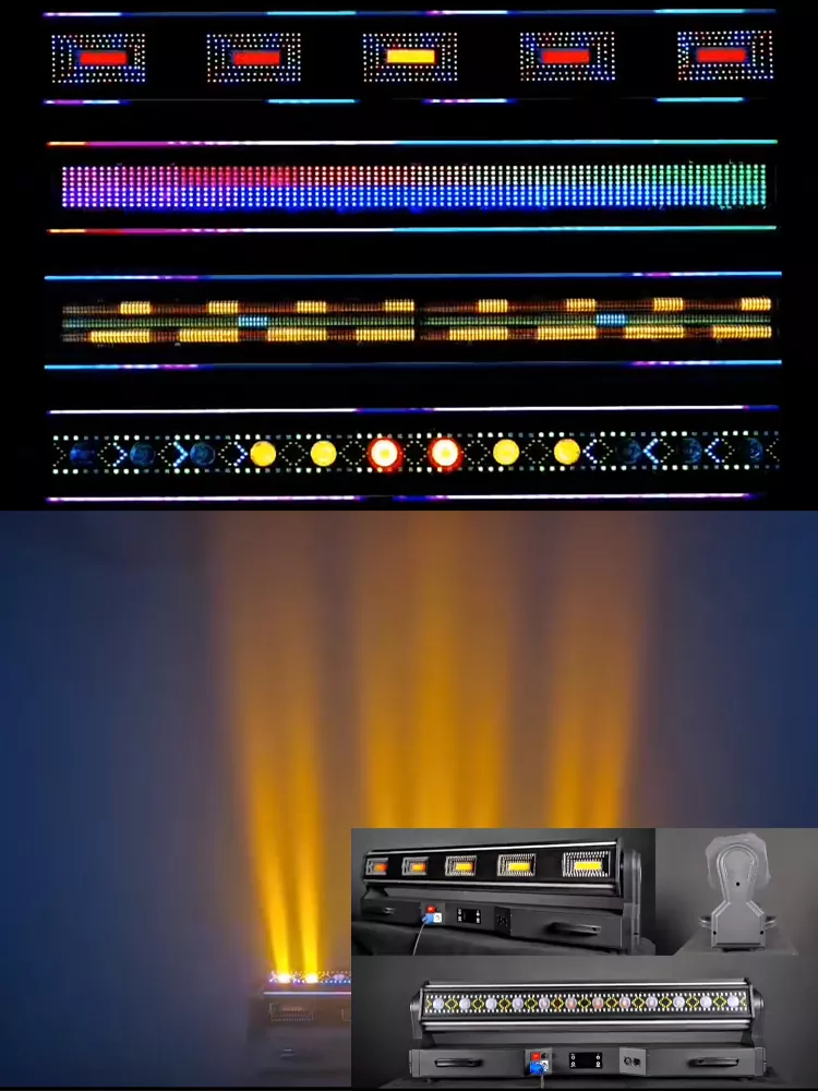 2026 New 800W Multi Effect Stage Light Golden Yellow Beam RGB Wash Strobe Flow Strip Effect Dynamic Strip Lighting DMX512 Rotatable Fixture for Party Bar Show Indoor Entertainment Performance Events