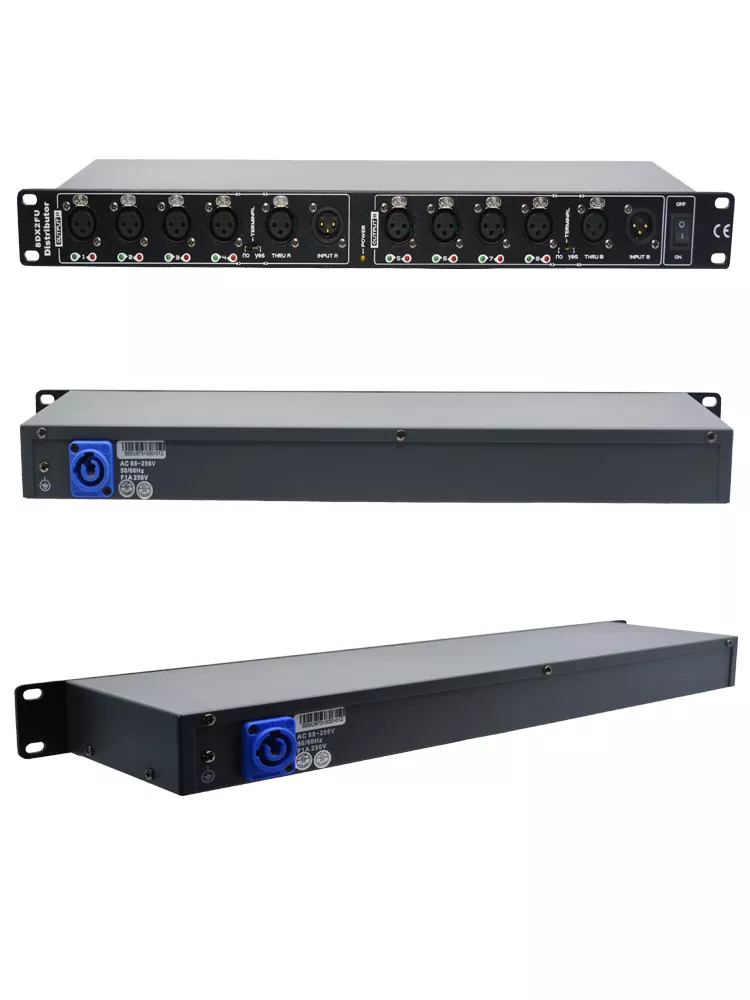 2 Input 8 Output Signal DMX512 Amplifier 19" 1U Rack Mount Independent Driver Separate LED Stage Lighting Control Device 2-In 8-Out Isolated Distributor Lightweight Compact Professional Stage Performance Amp