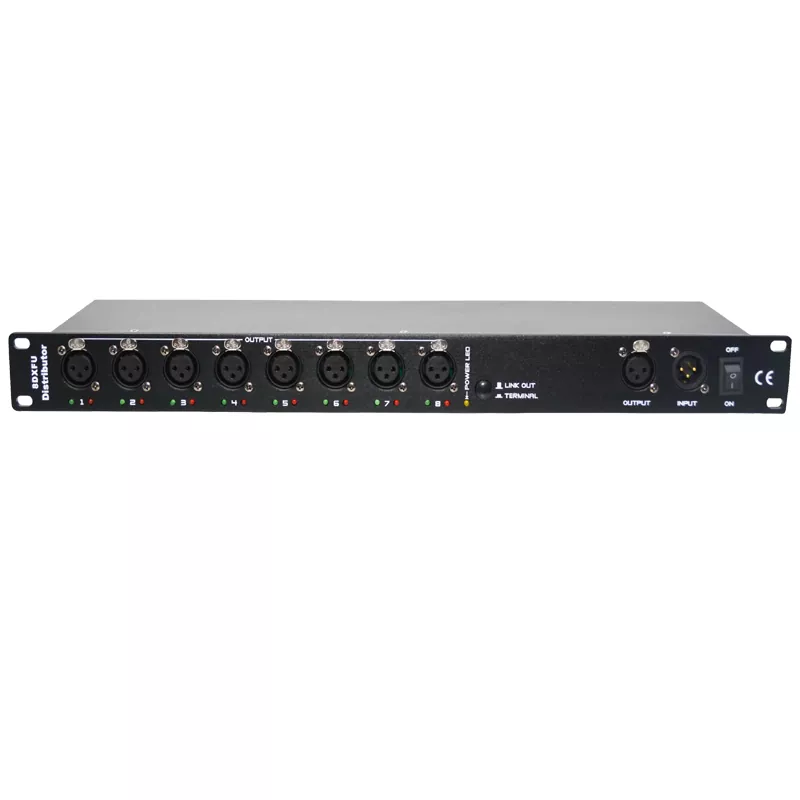 19 Inch 1U 8-Way DMX512 Distributor 1-In 8-Out Isolated Signal Amplifier Neutrik 3Pin XLR LED Indicator Stage Lighting Controller Signal Distribution Equipment Performance  Individual LED Lighting Amplifier 1-In 8-Out DMX512 Amp