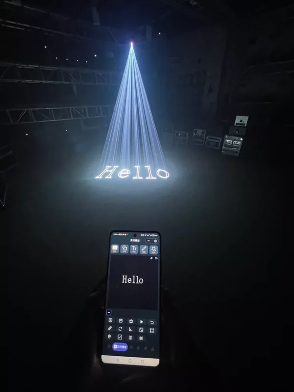 效果 (3) 15W RGB Laser Light 25KPPS Bluetooth High Speed Scanner ±25° Wide Scanning Angle IP51 Waterproof APP DMX ILDA Interface Indoor Stage Laser Projector Beam Effect for Club Performance Venues Entertainment Events