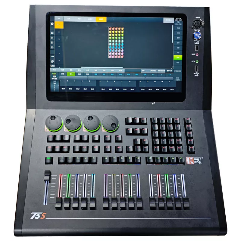 T3S Intelligent Lighting Console Linux System 2048 Expandable 16384 DMX Channels 15.6 Inch Touch Screen Multi-language Professional Stage Light Controller for Concert Wedding Theater Live Events Club Theatrical Play Entertainment Venue
