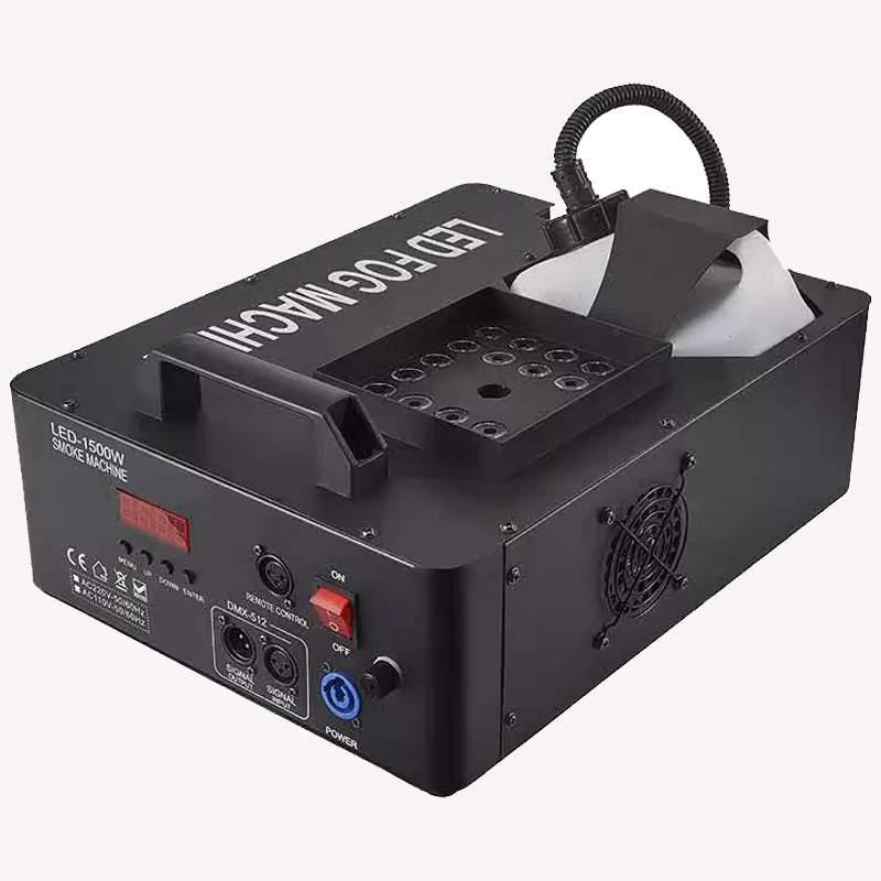 01 1500W Up Spray Fog Machine 24×3W RGB LED 5000 CFM Output 6CH DMX Remote Control 6-8m Height Multi-Angle Stage Smoke Device Indoor Outdoor Performance Effect Versatile Stage Event Fog Equipment