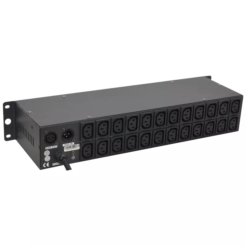 24CH DMX Switch Pack DMX512 Triac Zero Crossing 0.5A Per Channel 12A Total 9 Chase Programs Adjustable Speed LED Indicator Overcurrent Fuse 3Pin XLR AC88-256V Rack Device 24 Way Lighting Switch Professional Controller Performance Stage Power Distributor for Large Lighting System