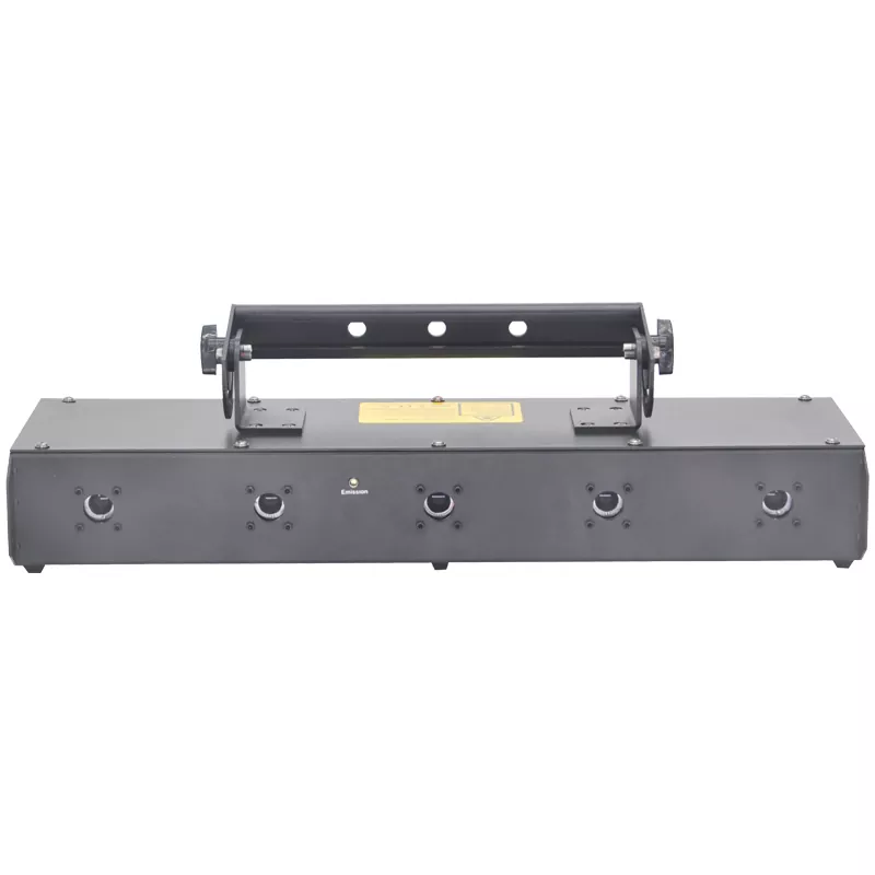 01 5-head RGB Laser Array 256-level Dimming 10cm Beam Spacing XY Adjust Dustproof 16CH DMX Sound Auto Manual Master-Slave Safety Interlock 90-250V Stage Lighting Five Parallel Beams Laser Light Professional Laser Bar Performance Equipment for Club Stage Parties Entertainment Venues Banquet Show Party