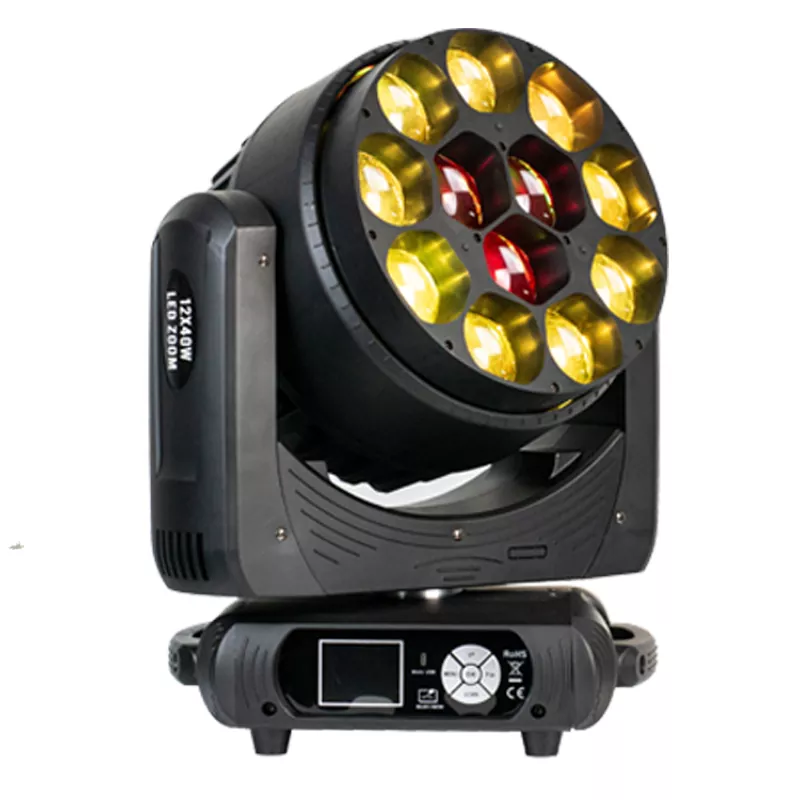 01 12*40W RGBW 4-in-1 Zoom Wash Moving Head 500W DMX 5-50° Zoom Pixel Mapping LCD IP20 Stage Washer Lighting Fixture Motorized Wide Zoom Multi Channel Professional Performance Lamp Indoor Stage Equipment for Gala Nightclub Wedding Conference Show Wedding Events