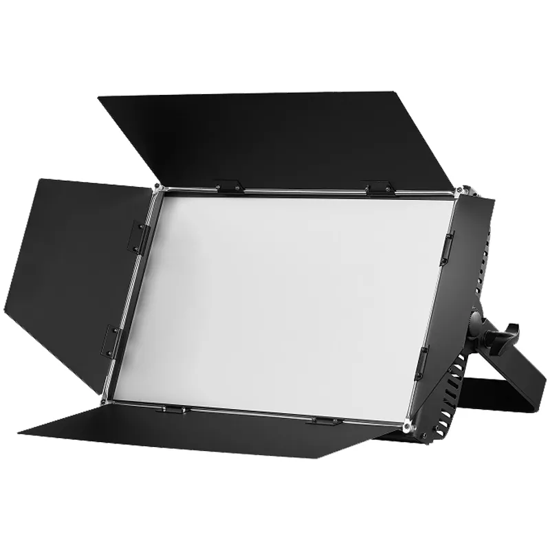 02 Full exterior view of black die‑cast‑aluminum ip65 bi‑color led video panel with barn‑doors