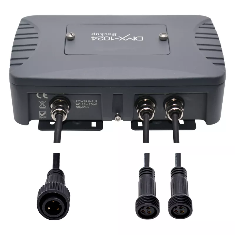 02 2-Way DMX Backup 1024CH DMX512 1990 Optical Isolation HV Protection Cast Aluminum IP65 Weatherproof UV Resist LED Indicator Wide AC88-256V Outdoor Signal Device IP65 DMX Splitter Backup Mode Dual Output DMX Backup Controller 1024 Channel DMX Signal Protector Real-Time Switch for Festival Landscape Lighting