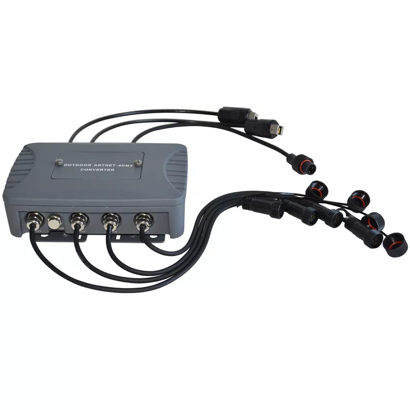 Outdoor Cast Aluminum ArtNet 4DMX Converter Zero Latency ArtNet DMX RDM Waterproof XLR Full Isolation Universal Voltage Bidirectional Network DMX Transceiver Expandable Stage Signal Converter IP65 Professional Lighting Control Accessory for Large Outdoor Live Events