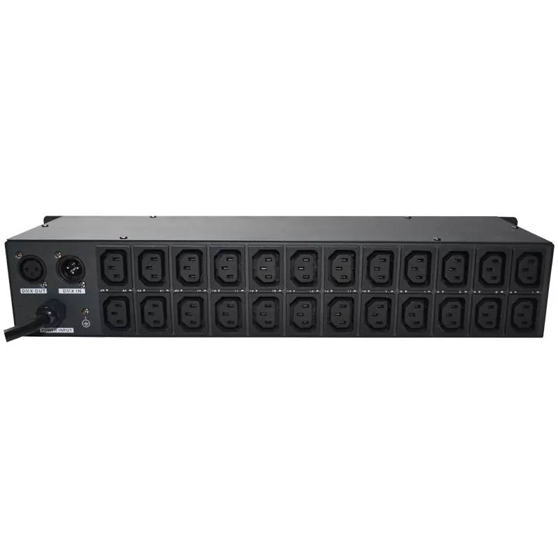 24CH DMX Switch Pack DMX512 Triac Zero Crossing 0.5A Per Channel 12A Total 9 Chase Programs Adjustable Speed LED Indicator Overcurrent Fuse 3Pin XLR AC88-256V Rack Device 24 Way Lighting Switch Professional Controller Performance Stage Power Distributor for Large Lighting System