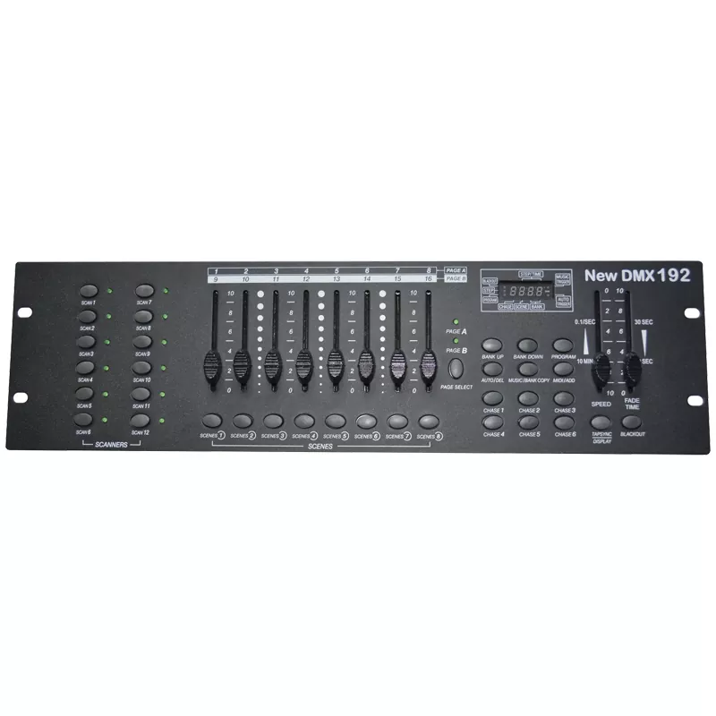 192CH DMX512 Controller 12 Fixtures 30 Banks 240 Scenes 6 Chases Tap-sync Beat MIDI Auto-save Rack Mount 3Pin XLR 2.0Kg Professional Lighting Console Stable Stage Controller 192 Channel Lighting Controller 6 Chase Groups Universal DMX Controller