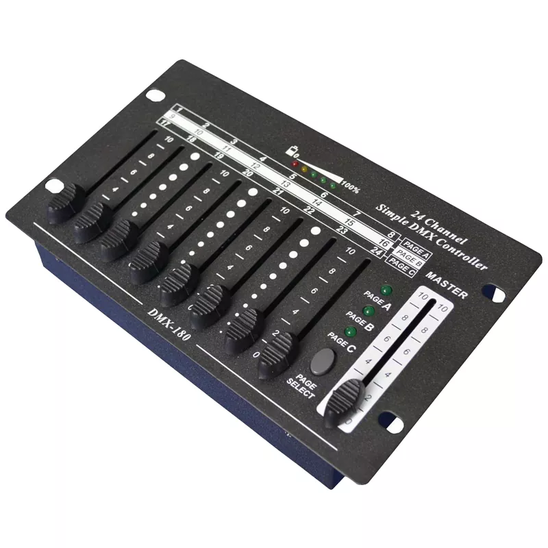 24CH DMX Controller Wired Wireless Dual Mode 2.4G 300M Range Rechargeable Battery AC88-256V Master Slider Page Switch Power Indicator Memory Function 3Pin DMX Portable 24 Channel Portable Lighting Console Lightweight Device Wireless 24CH DMX Desk for Bar Show Party Disco DJ Stage Controller