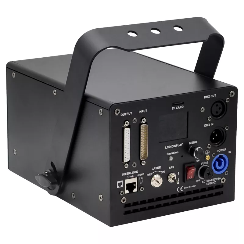 02 2/3W RGB Animation Laser Projector Linear Brightness Adjust Color LCD TF Card DB25 RJ45 Interface Auto Shutter Single Beam Protection Wide Temp Indoor Outdoor Fixture DMX ILDA Sound Auto Master-Slave Full Safety Stage Light for Disco Bar Large Shows Professional Stage Equipment