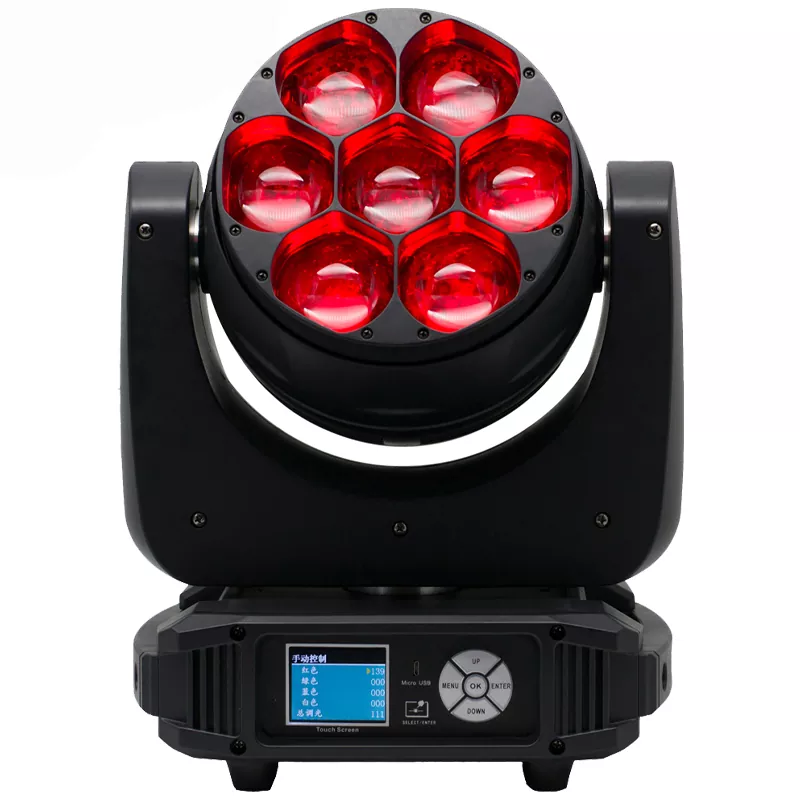 7*40W OSRAM RGBW Zoom Wash Moving Head 320W DMX Zoom LCD IP20 Stage Light Dimming Strobe Macro Effects Performance Fixture Beam Multi Color Indoor Lighting Equipment Stage Washer Lamp for Show Banquet Venue Festival Performance