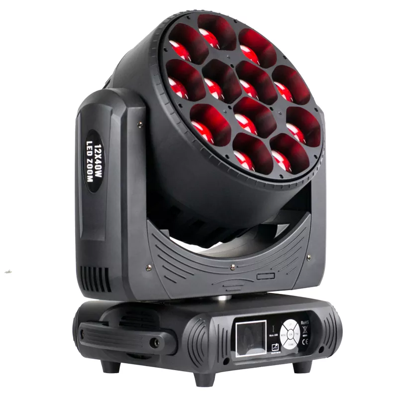 02 12*40W RGBW 4-in-1 Zoom Wash Moving Head 500W DMX 5-50° Zoom Pixel Mapping LCD IP20 Stage Washer Lighting Fixture Motorized Wide Zoom Multi Channel Professional Performance Lamp Indoor Stage Equipment for Gala Nightclub Wedding Conference Show Wedding Events