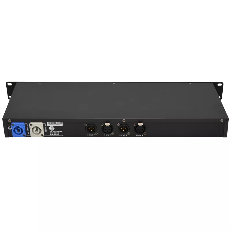 1U 2IN 8OUT DMX Distributor DMX512 1990 Standard Dual 3Pin XLR HV Protection Isolated Signal Wide AC88-256V LED Indicator Rack Mount Amplifier Stage Controller Accessory Signal Switch Professional Lighting System Equipment Stable Power for Live Event Theatre Setup