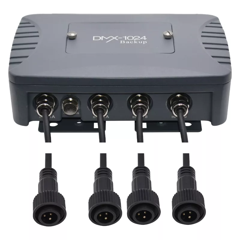 03 2-Way DMX Backup 1024CH DMX512 1990 Optical Isolation HV Protection Cast Aluminum IP65 Weatherproof UV Resist LED Indicator Wide AC88-256V Outdoor Signal Device IP65 DMX Splitter Backup Mode Dual Output DMX Backup Controller 1024 Channel DMX Signal Protector Real-Time Switch for Festival Landscape Lighting