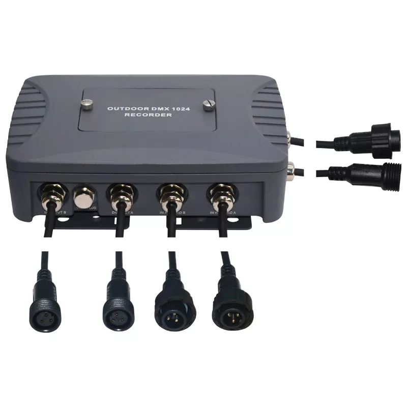 Outdoor 1024CH DMX Recorder Dual Interfaces 512M Storage 8 Programs Multi Cycle Mode System User Operation RS485 Waterproof XLR Cast Aluminum UV Resist Global Voltage Device Weatherproof DMX Player Outdoor Lighting Recording Equipment for Outdoor Stage Club Party Anti-UV Outdoor Professional Lighting Unit