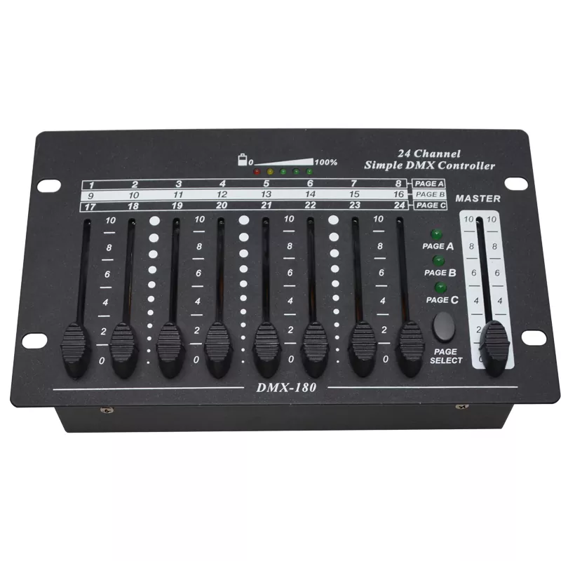 24CH DMX Controller Wired Wireless Dual Mode 2.4G 300M Range Rechargeable Battery AC88-256V Master Slider Page Switch Power Indicator Memory Function 3Pin DMX Portable 24 Channel Portable Lighting Console Lightweight Device Wireless 24CH DMX Desk for Bar Show Party Disco DJ Stage Controller