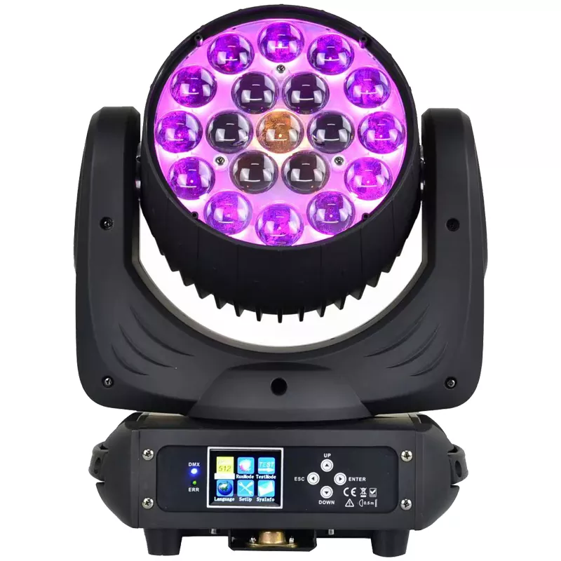 03 19*15W RGBW Zoom Wash Moving Head 300W DMX 6-50° Beam Blue LCD Auto Sound Master-slave Stage Light DMX Programming Rental Performance Lamp Indoor Theater Disco TV Studio Lighting Gear for Musical Launch Event Wedding Performance Sage