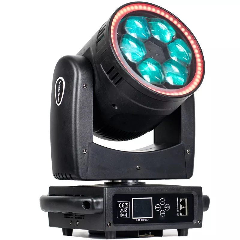 6*40W RGBW Zoom Wash Moving Head With RGB Ring 260W DMX 4-55° Wide Zoom RDM LCD IP20 Stage Light Strobe Multi Macro Wave Dream Effects Fixture Indoor Rental Performance Lamp for Banquet Mobile Stage Rental Show School Graduation Party Live Music Venue