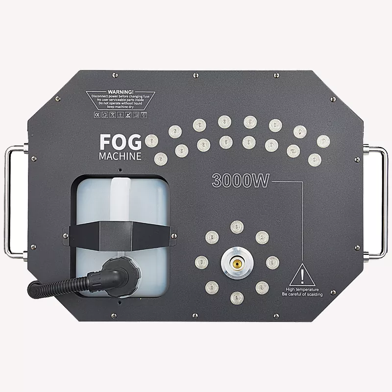 3000W Upward Instant Stop Fog Machine 24×3W RGB LED DMX512 Remote 8-12m Height Vertical Horizontal Spray Club Stage Device Smoke Machine 3L for Nightclub Concert Performance Stage Effect Equipment