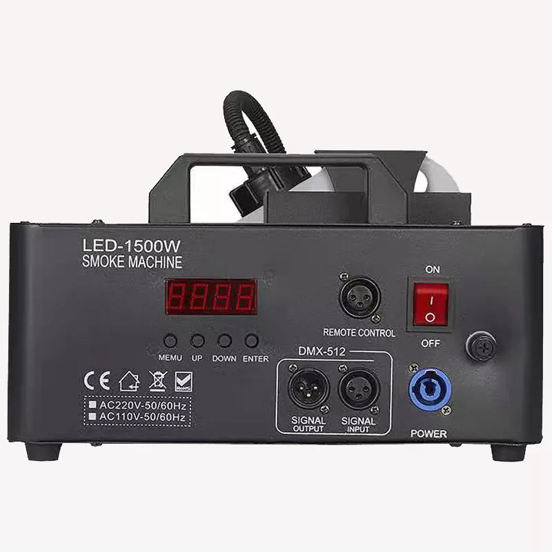 04 1500W Up Spray Fog Machine 24×3W RGB LED 5000 CFM Output 6CH DMX Remote Control 6-8m Height Multi-Angle Stage Smoke Device Indoor Outdoor Performance Effect Versatile Stage Event Fog Equipment