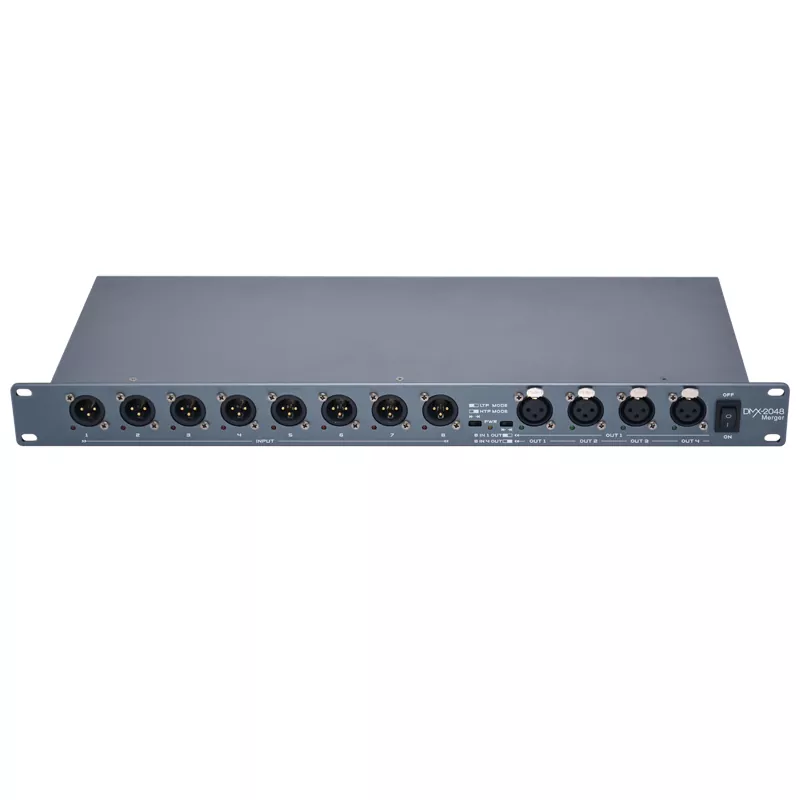 04 DMX-2048 Merger DMX512 1990 4 Optical Isolated Output HTP LTP Surge Protection Full Isolation Super Drive LED Indicator AC88-256V Global Rack Device 2048 Channel DMX Combiner Professional Lighting Signal Processor Stage Control Accessory DMX Mixer for Large Live Performance System