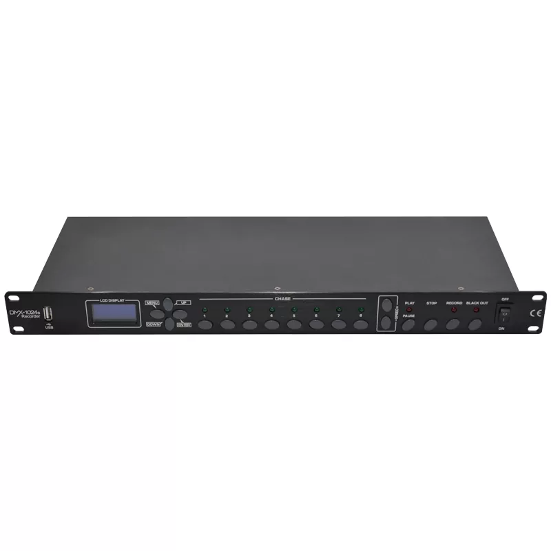 04 1024CH DMX Recorder Dual Interfaces 512M Storage 8 Programs Multi Cycle Single MIDI Mode Adjustable Speed Mic AV Input MIDI Sync USB Backup RJ45 RS232 Global Voltage Rack Device Professional Lighting Recorder for Club Party Stage Small Live Venues 8 Groups Recording Player