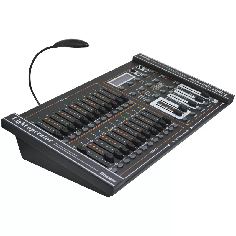 24/48CH DMX512 Dimming Console 48 Playback Faders 48000 Steps 2 Aux Buttons Adjustable Chase Fade Bidirectional Reassignable 3Pin DMX LED DC9V Device Multi Channel Lighting Controller Universal 24/48 Way DMX Console Stage Performance Equipment Indoor Lighting Controller