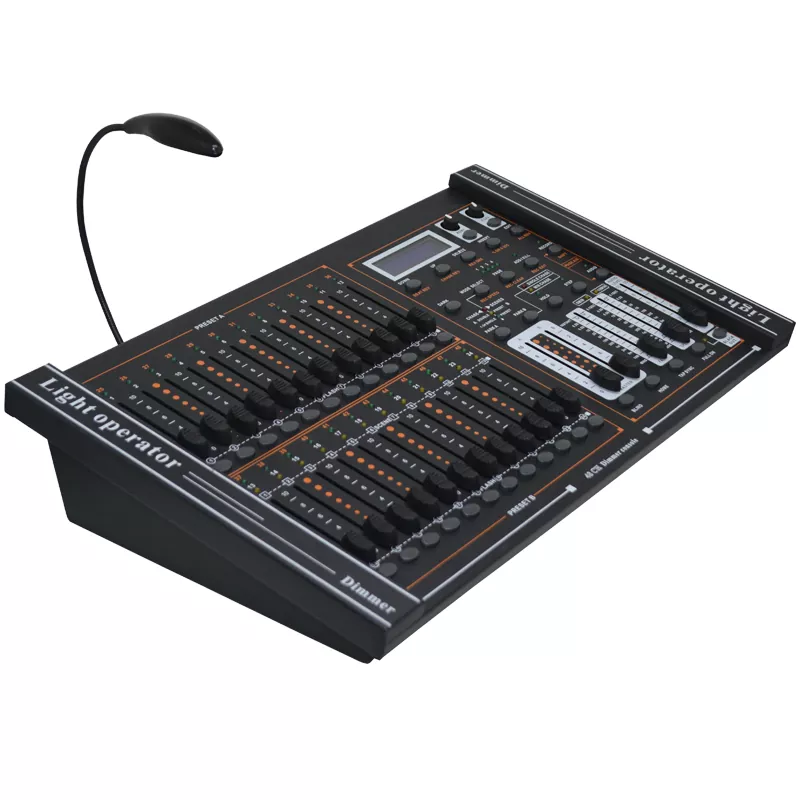 24/48CH DMX512 Dimming Console 48 Playback Faders 48000 Steps 2 Aux Buttons Adjustable Chase Fade Bidirectional Reassignable 3Pin DMX LED DC9V Device Multi Channel Lighting Controller Universal 24/48 Way DMX Console Stage Performance Equipment Indoor Lighting Controller